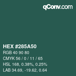 カラーコード: HEX #285A50 | qconv.com