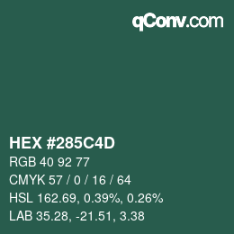 カラーコード: HEX #285C4D | qconv.com