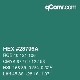 カラーコード: HEX #28796A | qconv.com