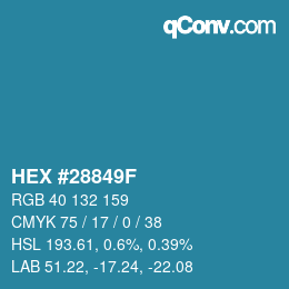 颜色代码: HEX #28849F | qconv.com