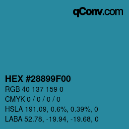 Farbcode: HEX #28899F00 | qconv.com