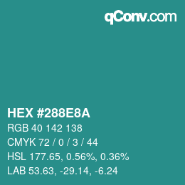 Color code: HEX #288E8A | qconv.com