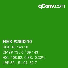 颜色代码: HEX #289210 | qconv.com