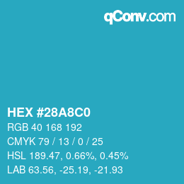 カラーコード: HEX #28A8C0 | qconv.com
