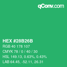 颜色代码: HEX #28B26B | qconv.com