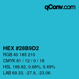 カラーコード: HEX #28B9D2 | qconv.com