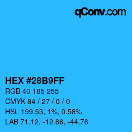 Farbcode: HEX #28B9FF | qconv.com
