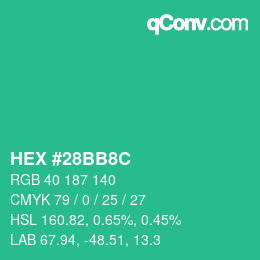 カラーコード: HEX #28BB8C | qconv.com