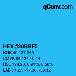 Code couleur: HEX #28BBF5 | qconv.com