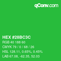 Color code: HEX #28BC3C | qconv.com