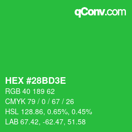 Color code: HEX #28BD3E | qconv.com