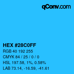 カラーコード: HEX #28C0FF | qconv.com