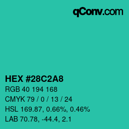 颜色代码: HEX #28C2A8 | qconv.com