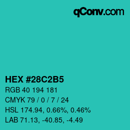 カラーコード: HEX #28C2B5 | qconv.com