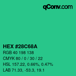 カラーコード: HEX #28C68A | qconv.com