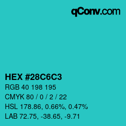 颜色代码: HEX #28C6C3 | qconv.com