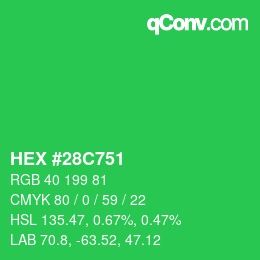 Farbcode: HEX #28C751 | qconv.com