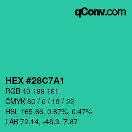 Color code: HEX #28C7A1 | qconv.com