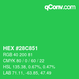 颜色代码: HEX #28C851 | qconv.com