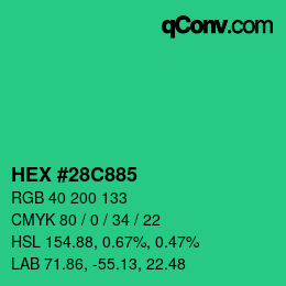 Farbcode: HEX #28C885 | qconv.com
