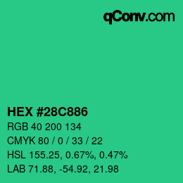 Farbcode: HEX #28C886 | qconv.com