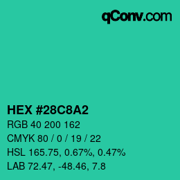 Color code: HEX #28C8A2 | qconv.com