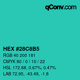 カラーコード: HEX #28C8B5 | qconv.com