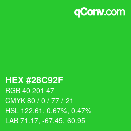 Color code: HEX #28C92F | qconv.com
