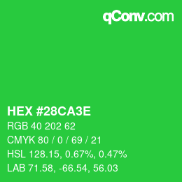 Color code: HEX #28CA3E | qconv.com