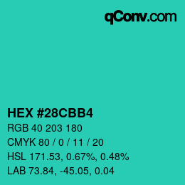 Color code: HEX #28CBB4 | qconv.com