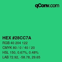 Color code: HEX #28CC7A | qconv.com