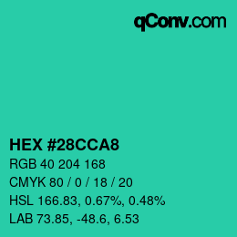 Color code: HEX #28CCA8 | qconv.com