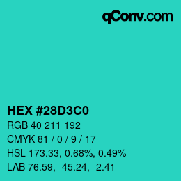 Color code: HEX #28D3C0 | qconv.com
