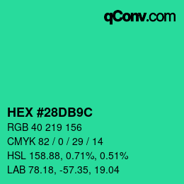 カラーコード: HEX #28DB9C | qconv.com