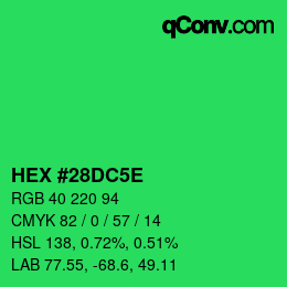 Farbcode: HEX #28DC5E | qconv.com