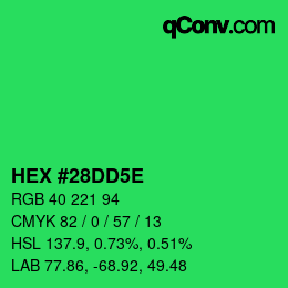 Color code: HEX #28DD5E | qconv.com