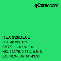 Color code: HEX #28DE6D | qconv.com