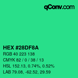 カラーコード: HEX #28DF8A | qconv.com