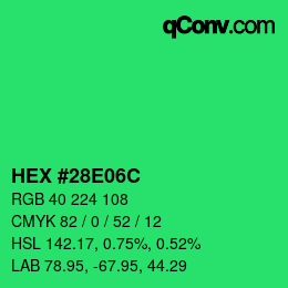 颜色代码: HEX #28E06C | qconv.com