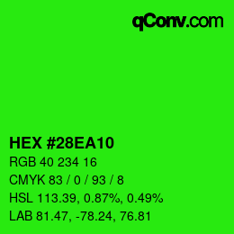 Farbcode: HEX #28EA10 | qconv.com