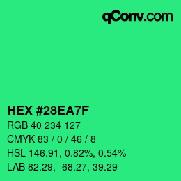 Color code: HEX #28EA7F | qconv.com