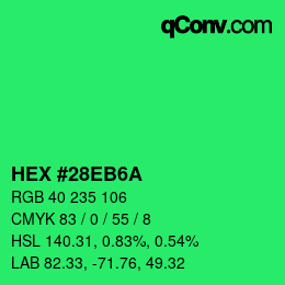 颜色代码: HEX #28EB6A | qconv.com