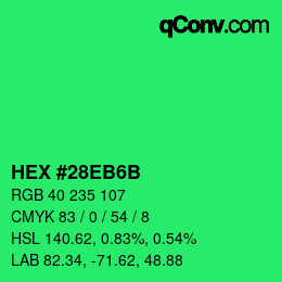 Color code: HEX #28EB6B | qconv.com