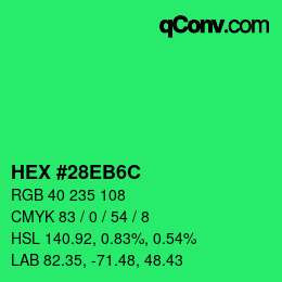 Color code: HEX #28EB6C | qconv.com