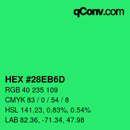 Color code: HEX #28EB6D | qconv.com