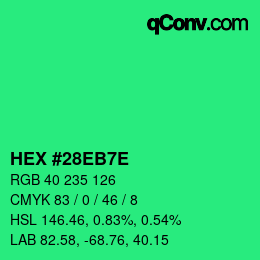 Color code: HEX #28EB7E | qconv.com