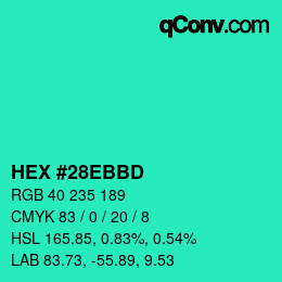 Color code: HEX #28EBBD | qconv.com