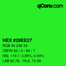 Color code: HEX #28EE27 | qconv.com