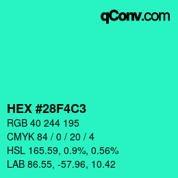 Color code: HEX #28F4C3 | qconv.com