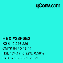 Código de color: HEX #28F6E2 | qconv.com